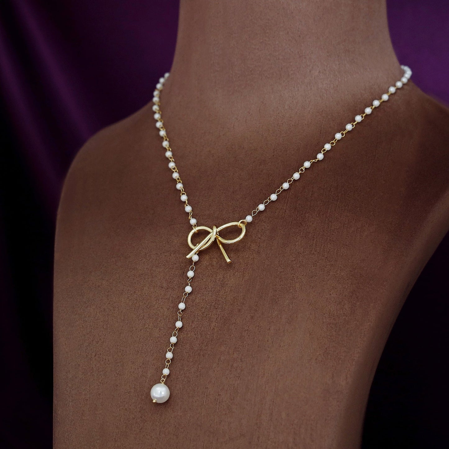 Layer Ribbon Pearl Neckpiece